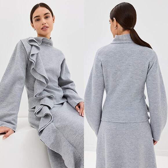 NEW Ulla Johnson Corinna Ruffled Pullover Sweater Sleeves Grey Size: Extra Large - Picture 7 of 7